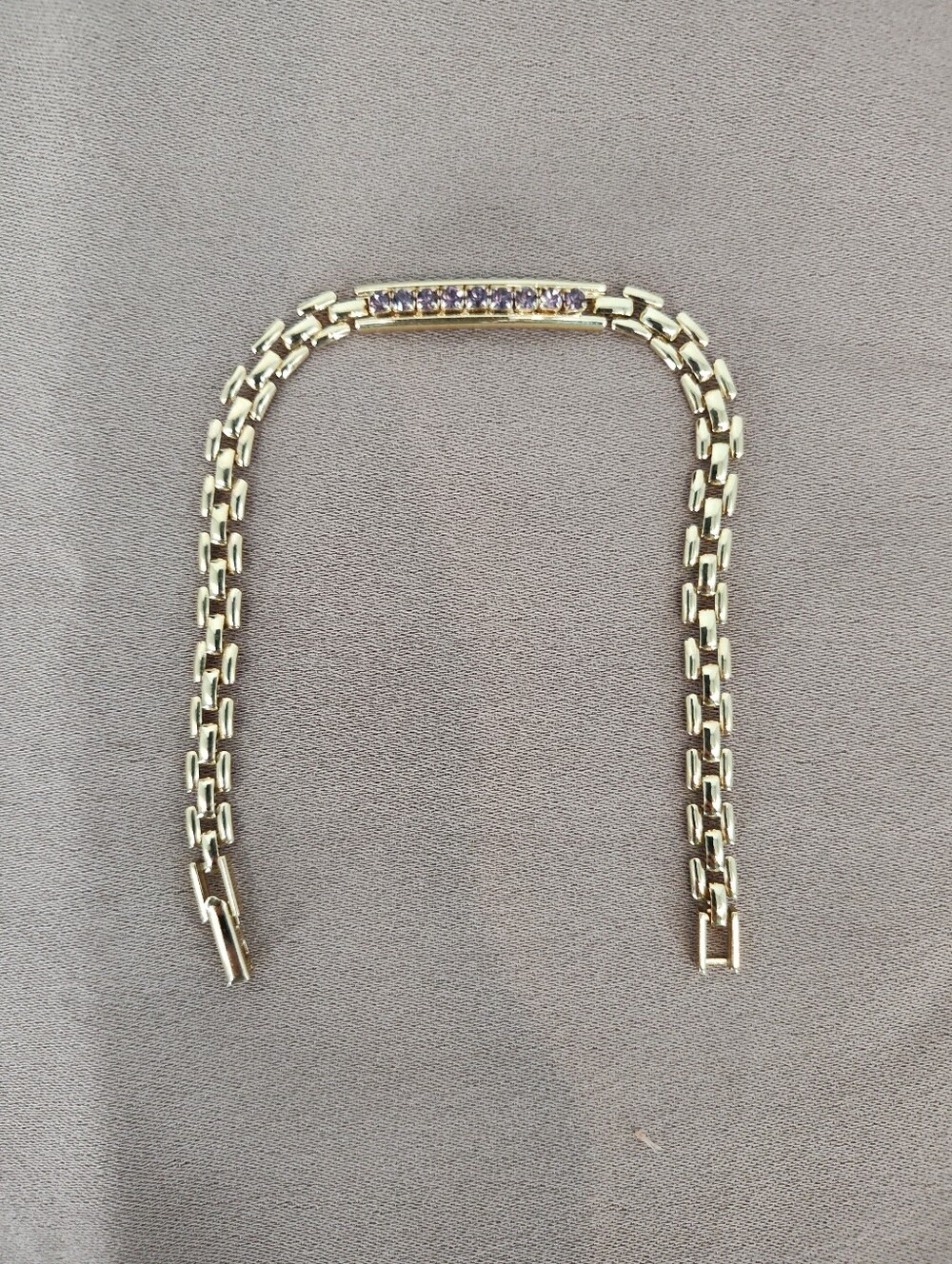 Vintage Gold Chain Bracelet with Purple Crystal Bar